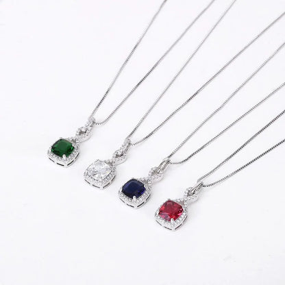AMYJANE Crystal Jewelry Set for Women - Sterling Silver Square Cubic Zirconia CZ Bridal Pendant Necklace Earrings Set for Wedding Bride Bridesmaids Birthstone Fashion Jewelry Set