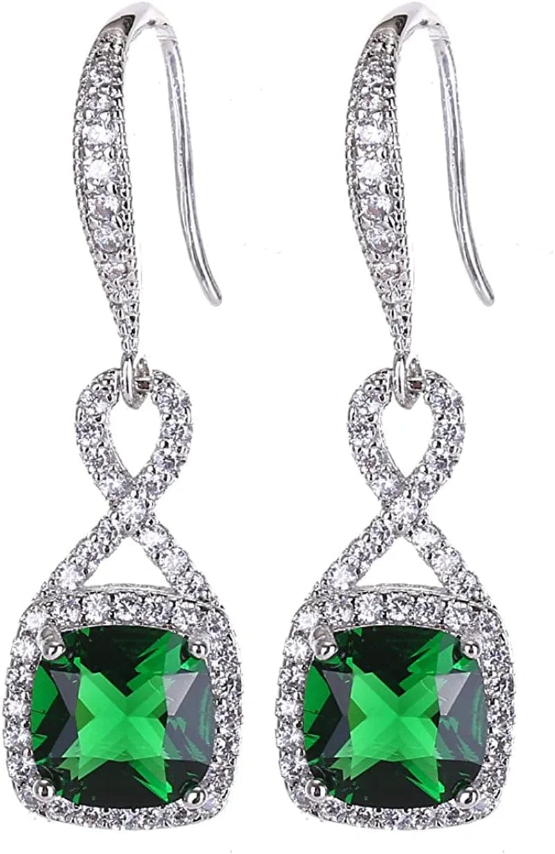 AMYJANE Crystal Jewelry Set for Women - Sterling Silver Square Cubic Zirconia CZ Bridal Pendant Necklace Earrings Set for Wedding Bride Bridesmaids Birthstone Fashion Jewelry Set