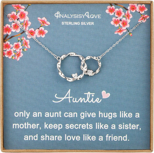Analysisylove Aunt Niece Necklace - Sterling Silver Two Interlocking Infinity Double Circle Pendant for Women, Mothers Day Jewelry Birthday Gift, Aunt Gifts from Niece