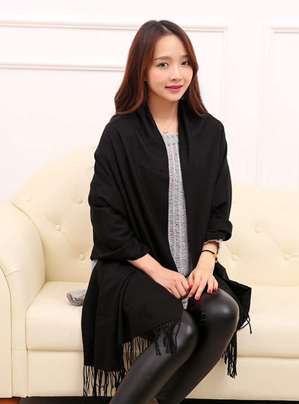 Anboor Cashmere Feel Blanket Scarf Super Soft with Tassel Solid Color Warm Shawl for Women Apparel & Accessories > Clothing Accessories > Scarves & Shawls Anboor   