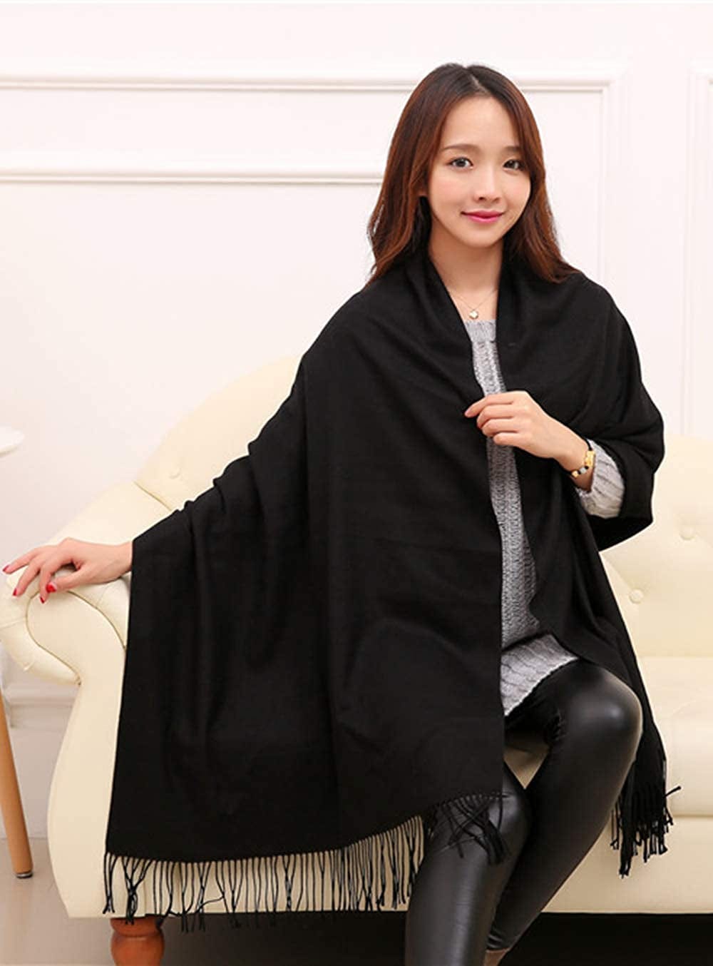 Anboor Cashmere Feel Blanket Scarf Super Soft with Tassel Solid Color Warm Shawl for Women Apparel & Accessories > Clothing Accessories > Scarves & Shawls Anboor   