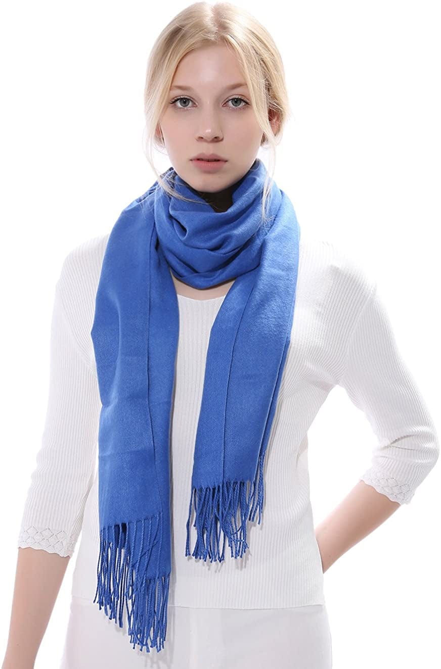 Anboor Cashmere Feel Blanket Scarf Super Soft with Tassel Solid Color Warm Shawl for Women Apparel & Accessories > Clothing Accessories > Scarves & Shawls Anboor Blue  