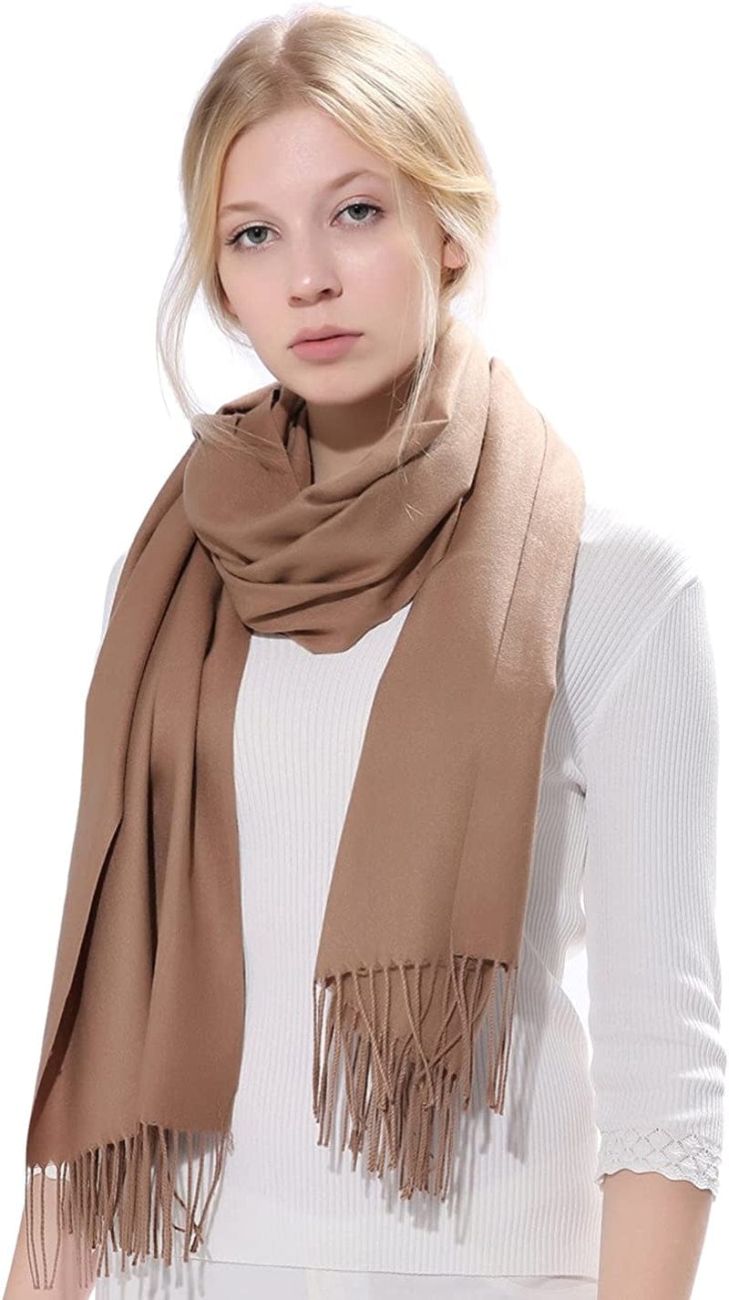 Anboor Cashmere Feel Blanket Scarf Super Soft with Tassel Solid Color Warm Shawl for Women Apparel & Accessories > Clothing Accessories > Scarves & Shawls Anboor Camel  