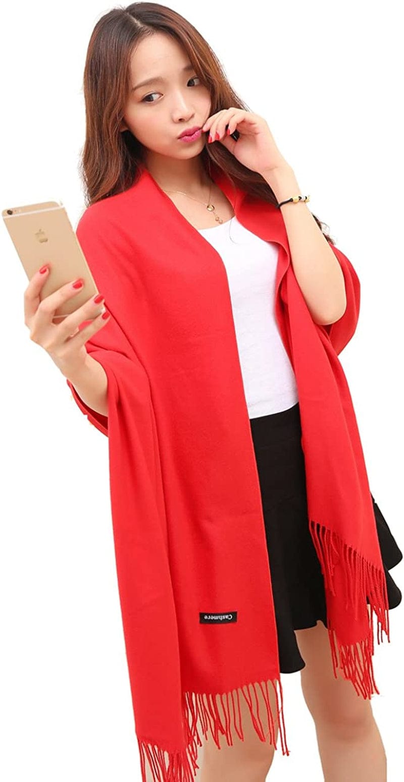 Anboor Cashmere Feel Blanket Scarf Super Soft with Tassel Solid Color Warm Shawl for Women Apparel & Accessories > Clothing Accessories > Scarves & Shawls Anboor Red  