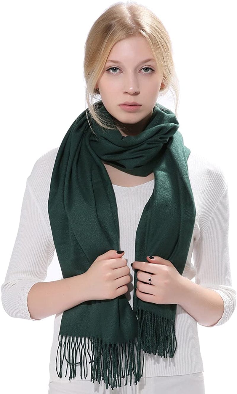 Anboor Cashmere Feel Blanket Scarf Super Soft with Tassel Solid Color Warm Shawl for Women Apparel & Accessories > Clothing Accessories > Scarves & Shawls Anboor Blackish Green  
