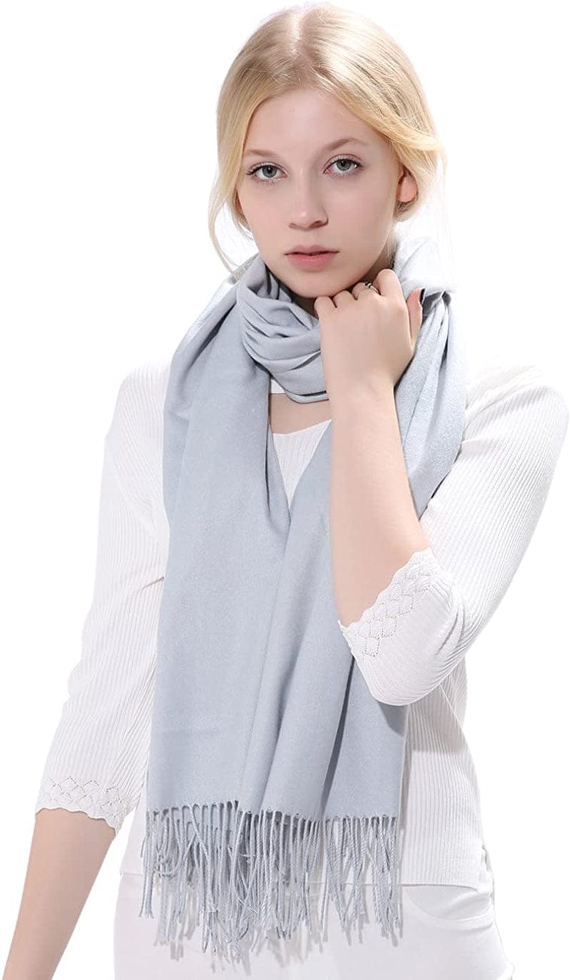Anboor Cashmere Feel Blanket Scarf Super Soft with Tassel Solid Color Warm Shawl for Women Apparel & Accessories > Clothing Accessories > Scarves & Shawls Anboor Gray  
