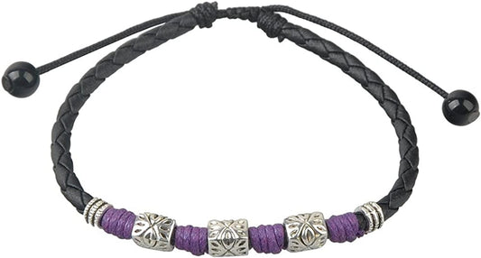 Ancient Tribe Handmade Adjustable Black Leather Anklet,Women'S Apparel & Accessories > Jewelry > Anklets Ancient Tribe Purple  