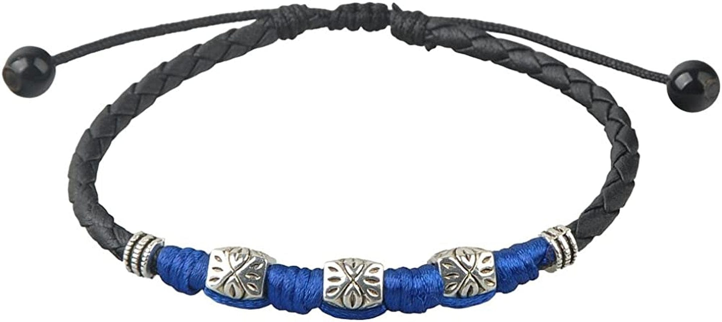 Ancient Tribe Handmade Adjustable Black Leather Anklet,Women'S Apparel & Accessories > Jewelry > Anklets Ancient Tribe Blue  