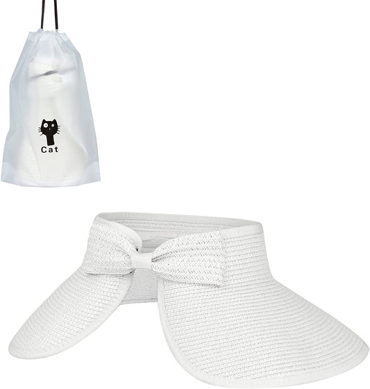 Andiker Women Roll up Sun Visors Hat, Fordable Wide Brim Ponytail Beach Hat with a Storage Bag Apparel & Accessories > Clothing Accessories > Hats Andiker White  