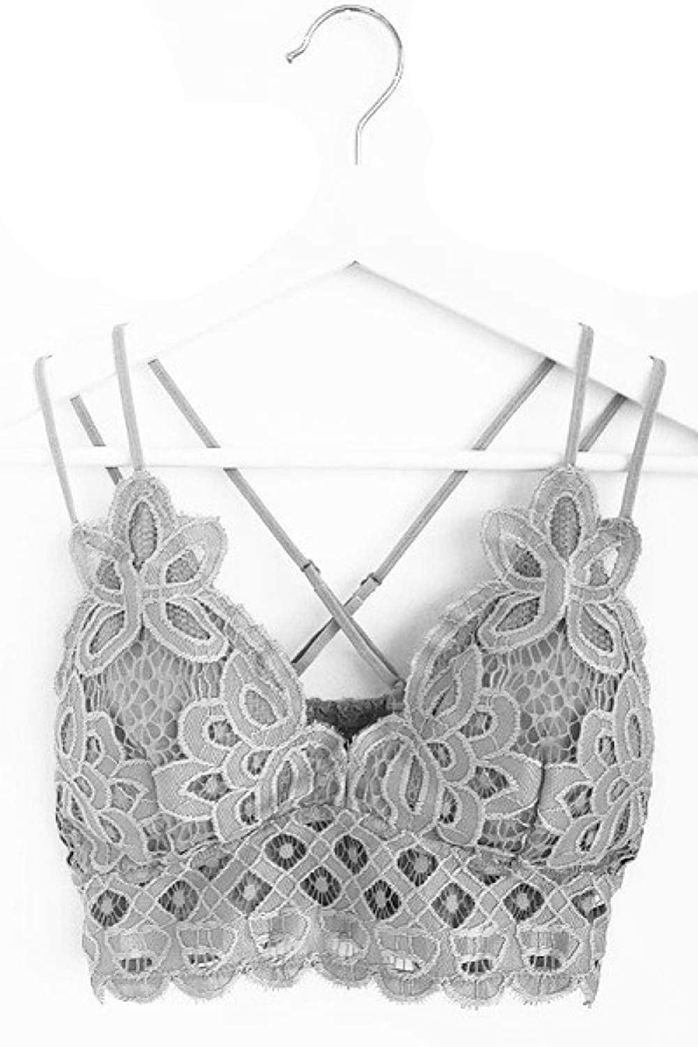 Anemone Crochet Lace Bralette Padded with Adjustable Straps Sexy Bra T-Shirt Cami Gray / Small