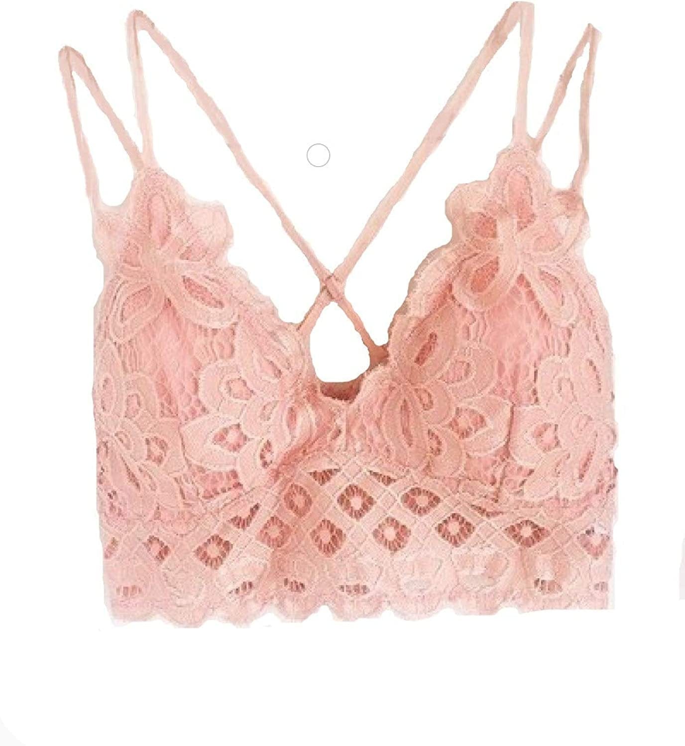Anemone Crochet Lace Bralette Padded with Adjustable Straps Sexy Bra T-Shirt Cami Rose / Large
