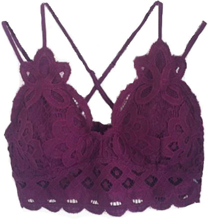 Anemone Crochet Lace Bralette Padded with Adjustable Straps Sexy Bra T-Shirt Cami Plum Large / Large