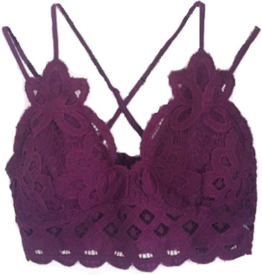 Anemone Crochet Lace Bralette Padded with Adjustable Straps Sexy Bra T-Shirt Cami Plum Large / Large