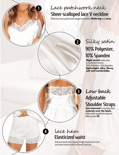 Anfinor Satin Pajama Set Womens Sleepwear Sexy Lingerie Silk Lace Trim Pjs Cami Shorts Set Nightwear Apparel & Accessories > Clothing > Sleepwear & Loungewear Kylie Max   