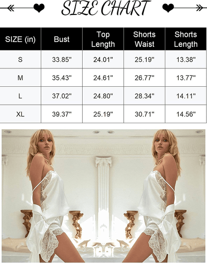 Anfinor Satin Pajama Set Womens Sleepwear Sexy Lingerie Silk Lace Trim Pjs Cami Shorts Set Nightwear Apparel & Accessories > Clothing > Sleepwear & Loungewear Kylie Max   