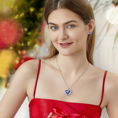Angel Wing Heart Necklaces and Earrings for Women Austria Crystal White Gold Plated Silver Tone 5A Cubic Zirconia Jewelry Set Gifts for Mom Girlfriend Wife Girls Her