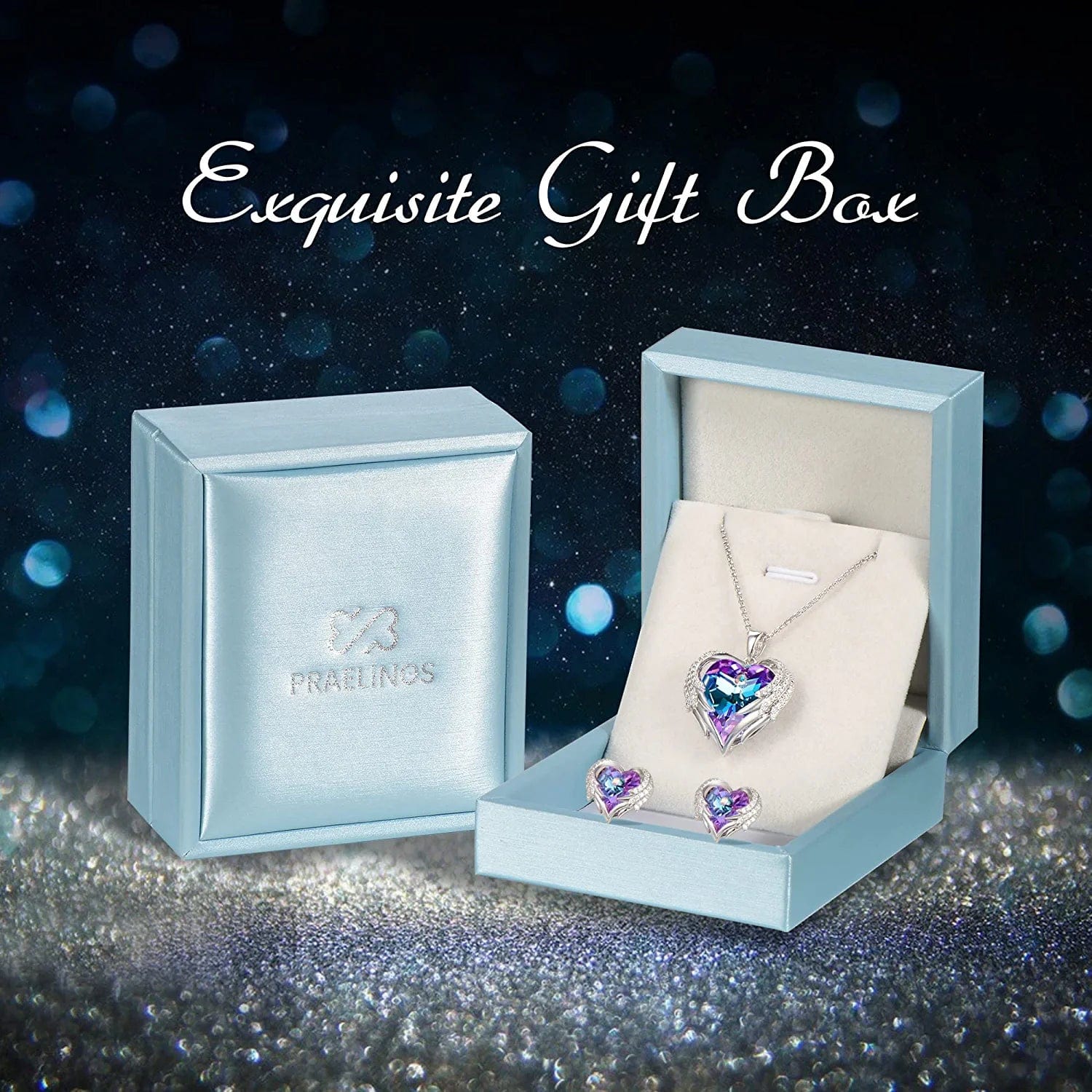 Angel Wing Heart Necklaces and Earrings for Women Austria Crystal White Gold Plated Silver Tone 5A Cubic Zirconia Jewelry Set Gifts for Mom Girlfriend Wife Girls Her