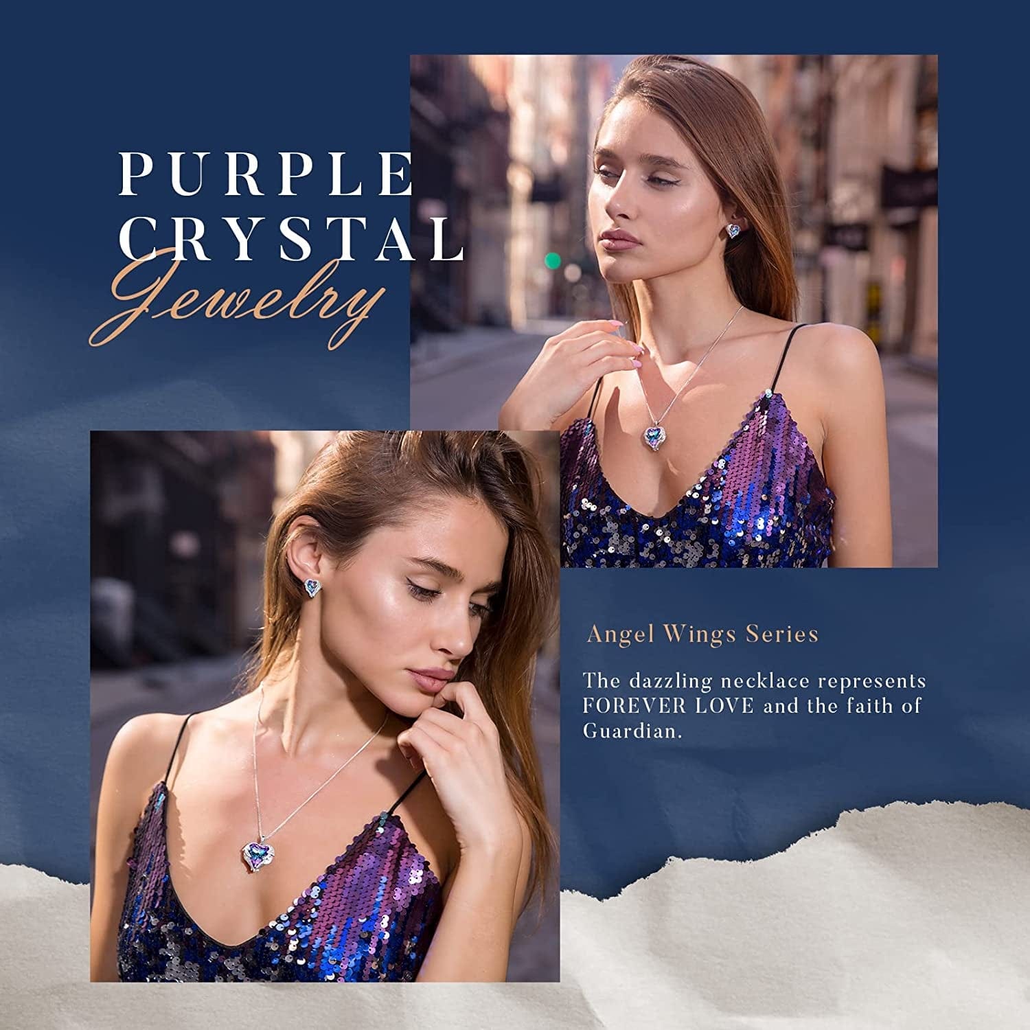 Angel Wing Love Heart Necklaces and Earrings Silver Tone/Gold Tone Jewelry Sets Birthday/Anniversary Christmas Jewelry Gifts for Women Mom/Wife/Sister/Best Friend