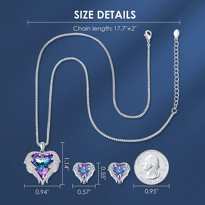 Angel Wing Love Heart Necklaces and Earrings Silver Tone/Gold Tone Jewelry Sets Birthday/Anniversary Christmas Jewelry Gifts for Women Mom/Wife/Sister/Best Friend