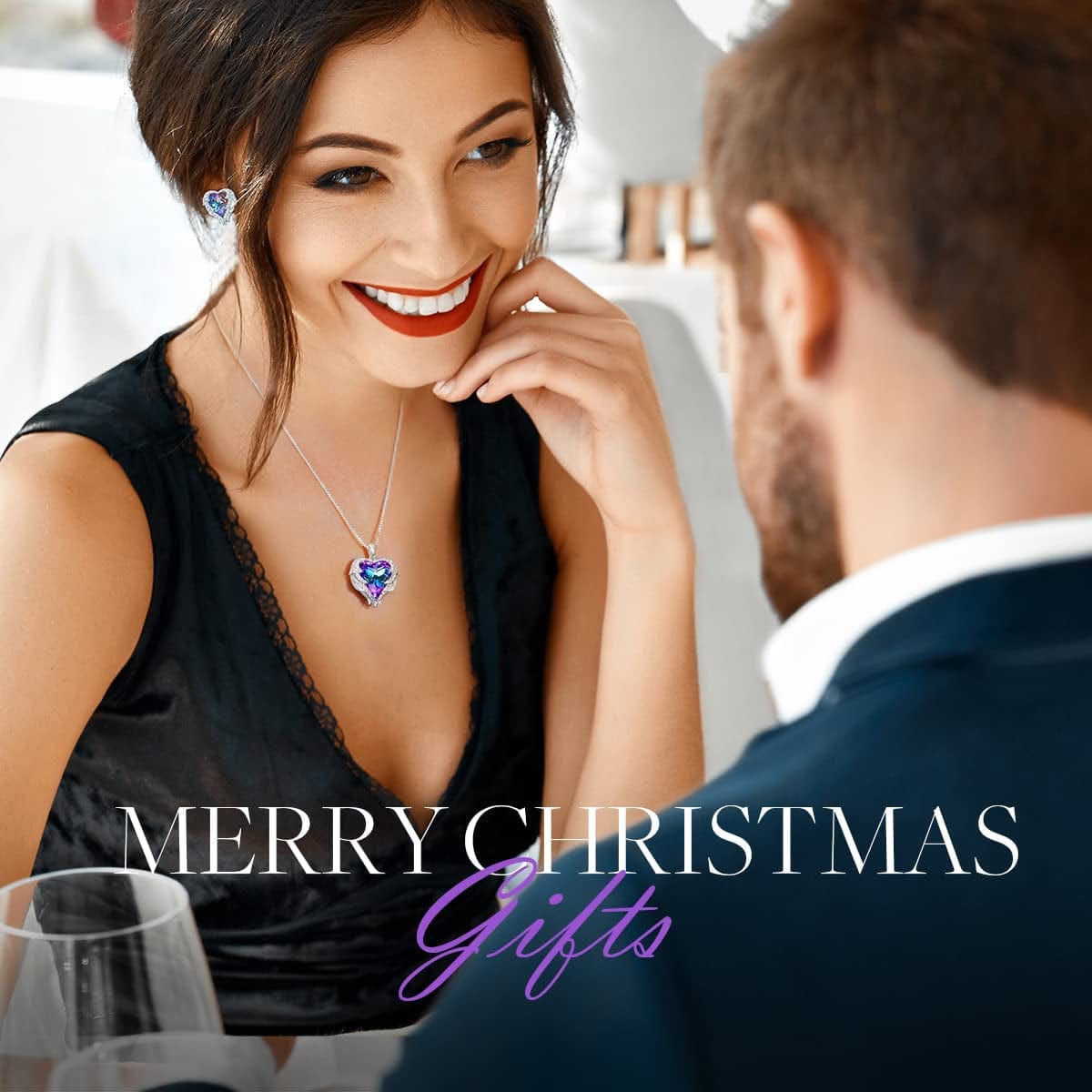 Angel Wing Love Heart Necklaces and Earrings Silver Tone/Gold Tone Jewelry Sets Birthday/Anniversary Christmas Jewelry Gifts for Women Mom/Wife/Sister/Best Friend