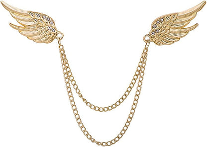 Angel Wings Tassel Chain Brooch Collar Pins. Rhinestone Metal Feather Lapel Pin, Suit Coat Breastpin for Women Men'S Accessories Gold 2