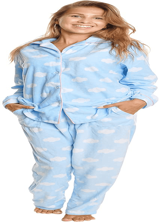 Angelina Women's Cozy Fleece Pajama Set Apparel & Accessories > Clothing > Sleepwear & Loungewear > Pajamas Angelina Clouds With Pockets on the Pants Medium 