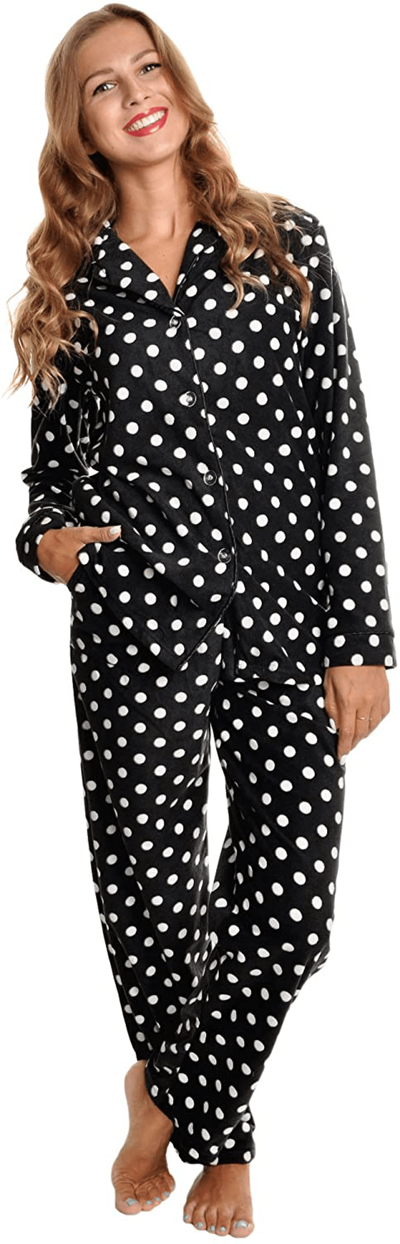 Angelina Women's Cozy Fleece Pajama Set Apparel & Accessories > Clothing > Sleepwear & Loungewear > Pajamas Angelina Black Base White Dot Medium 