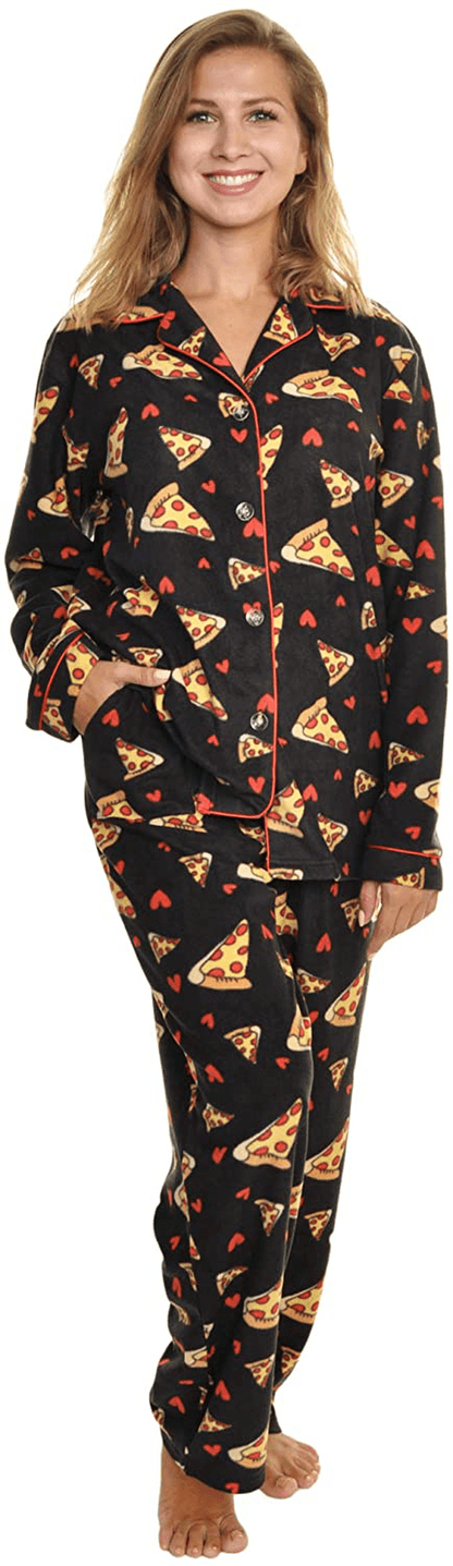 Angelina Women's Cozy Fleece Pajama Set Apparel & Accessories > Clothing > Sleepwear & Loungewear > Pajamas Angelina Pizza With Pockets on Pants Medium 