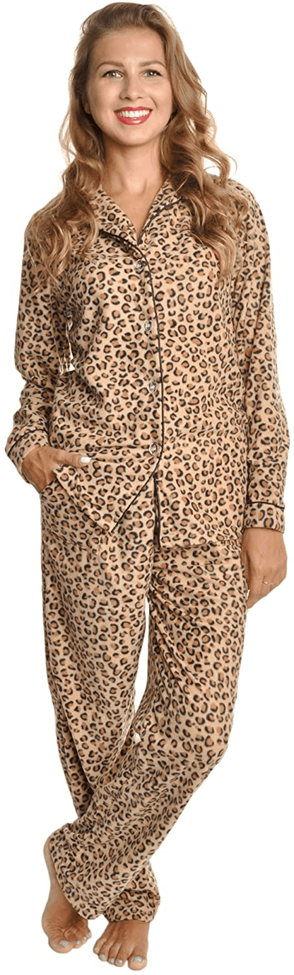 Angelina Women's Cozy Fleece Pajama Set Apparel & Accessories > Clothing > Sleepwear & Loungewear > Pajamas Angelina Leopard With Pockets on the Pants X-Large 