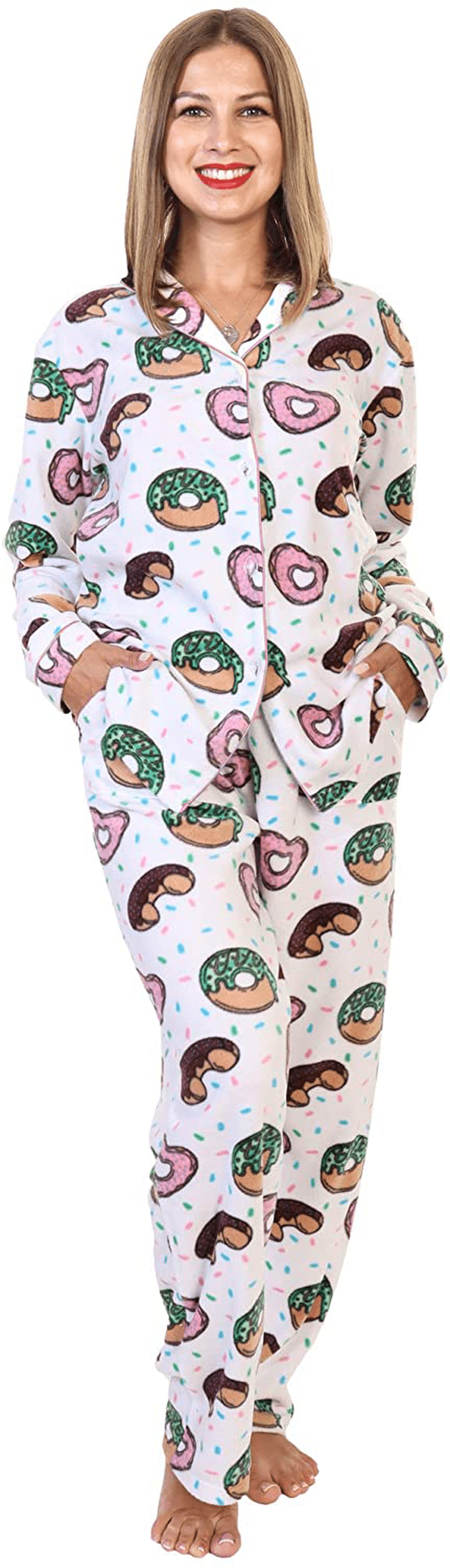 Angelina Women's Cozy Fleece Pajama Set Apparel & Accessories > Clothing > Sleepwear & Loungewear > Pajamas Angelina Donuts X-Large 