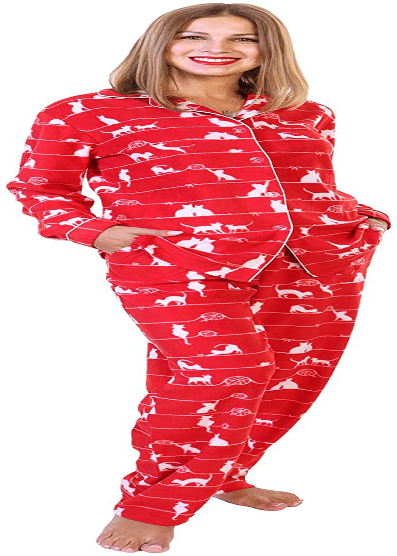 Angelina Women's Cozy Fleece Pajama Set Apparel & Accessories > Clothing > Sleepwear & Loungewear > Pajamas Angelina Red and White Cats X-Large 