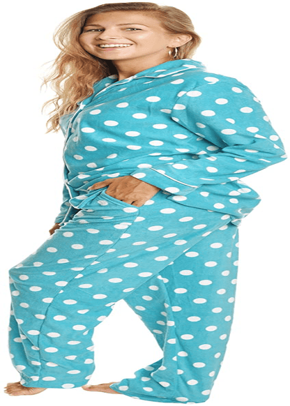 Angelina Women's Cozy Fleece Pajama Set Apparel & Accessories > Clothing > Sleepwear & Loungewear > Pajamas Angelina Aqua and White Dot With Pockets on the Pants Medium 