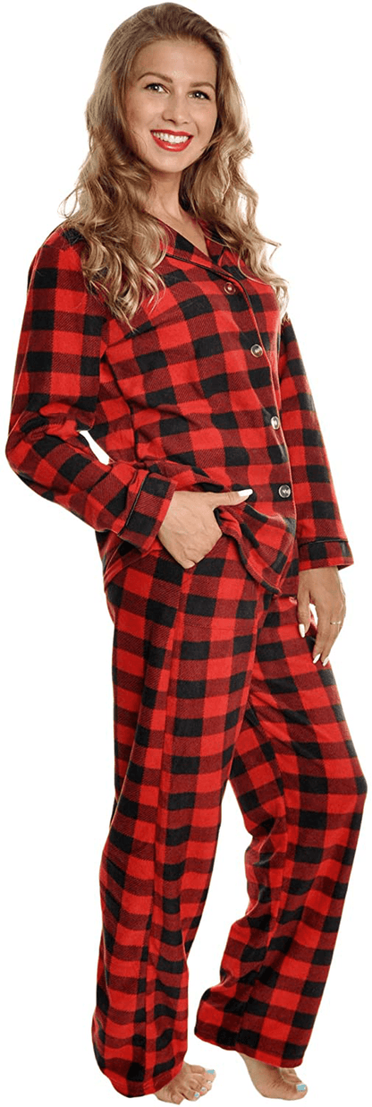 Angelina Women's Cozy Fleece Pajama Set Apparel & Accessories > Clothing > Sleepwear & Loungewear > Pajamas Angelina Black/Red Plaid XX-Large 
