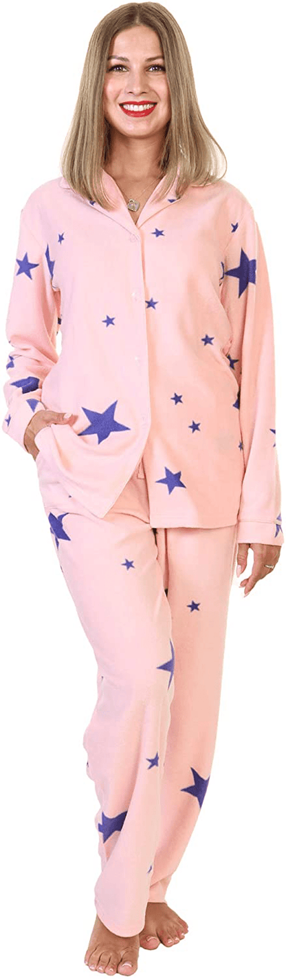 Angelina Women's Cozy Fleece Pajama Set Apparel & Accessories > Clothing > Sleepwear & Loungewear > Pajamas Angelina Pink Star Medium 