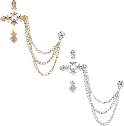 Angelshop Men Metal Brooch Pin Vintage Lapel Stick Pin Suit Tie Brooch Badge 2PCS 2PCS Cross