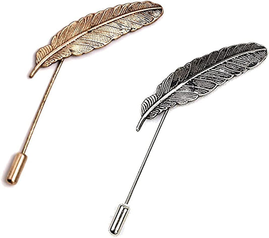 Angelshop Men Metal Brooch Pin Vintage Lapel Stick Pin Suit Tie Brooch Badge 2PCS 2PCS Feather Leaf