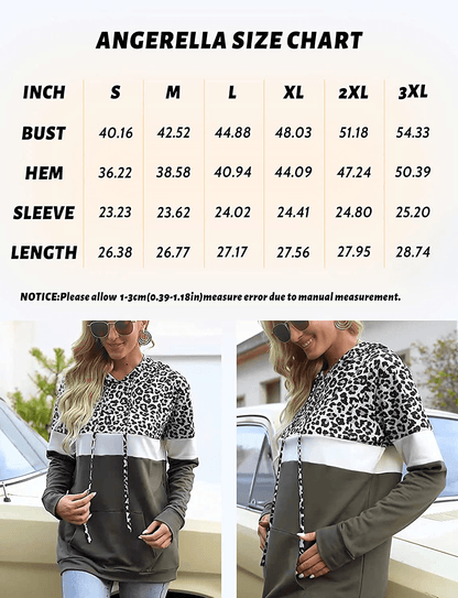 Angerella Hoodies for Women Camo Leopard Print Tops Pullover Hooded Sweatshirt Drawstring with Pocket Apparel & Accessories > Clothing > Activewear Kylie Max   