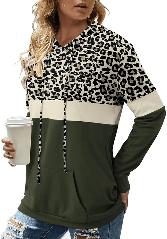 Angerella Hoodies for Women Camo Leopard Print Tops Pullover Hooded Sweatshirt Drawstring with Pocket Apparel & Accessories > Clothing > Activewear Kylie Max   