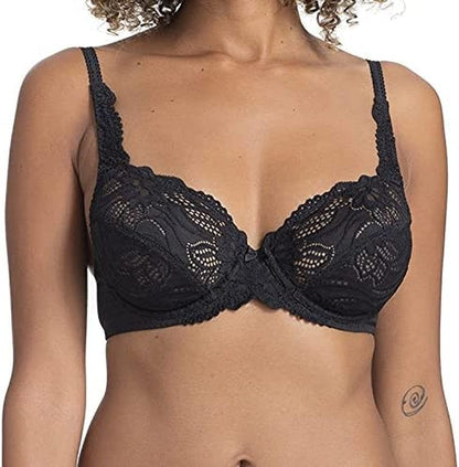 Angie Women Sexy Demi Full Cup Coverage Non Padded No Padding Underwire Lace Comfort Everyday Soft See through Bra Full Cup Bra-black / 36D