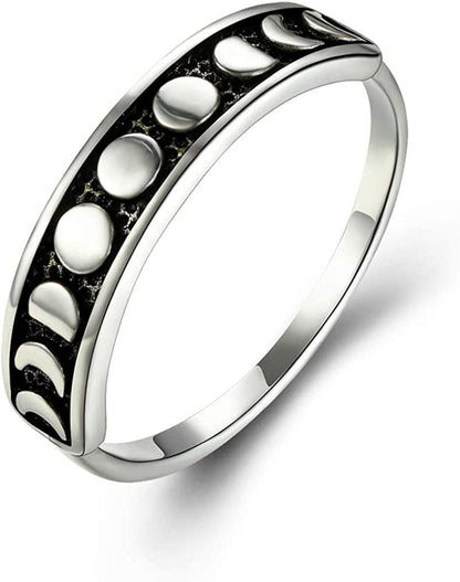 Angol Sterling Silver Rings for Women Vintage Moon Phase Ring S925 Stacking Statement Band Minimalist Finger Ring