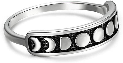 Angol Sterling Silver Rings for Women Vintage Moon Phase Ring S925 Stacking Statement Band Minimalist Finger Ring sterling silver / 8