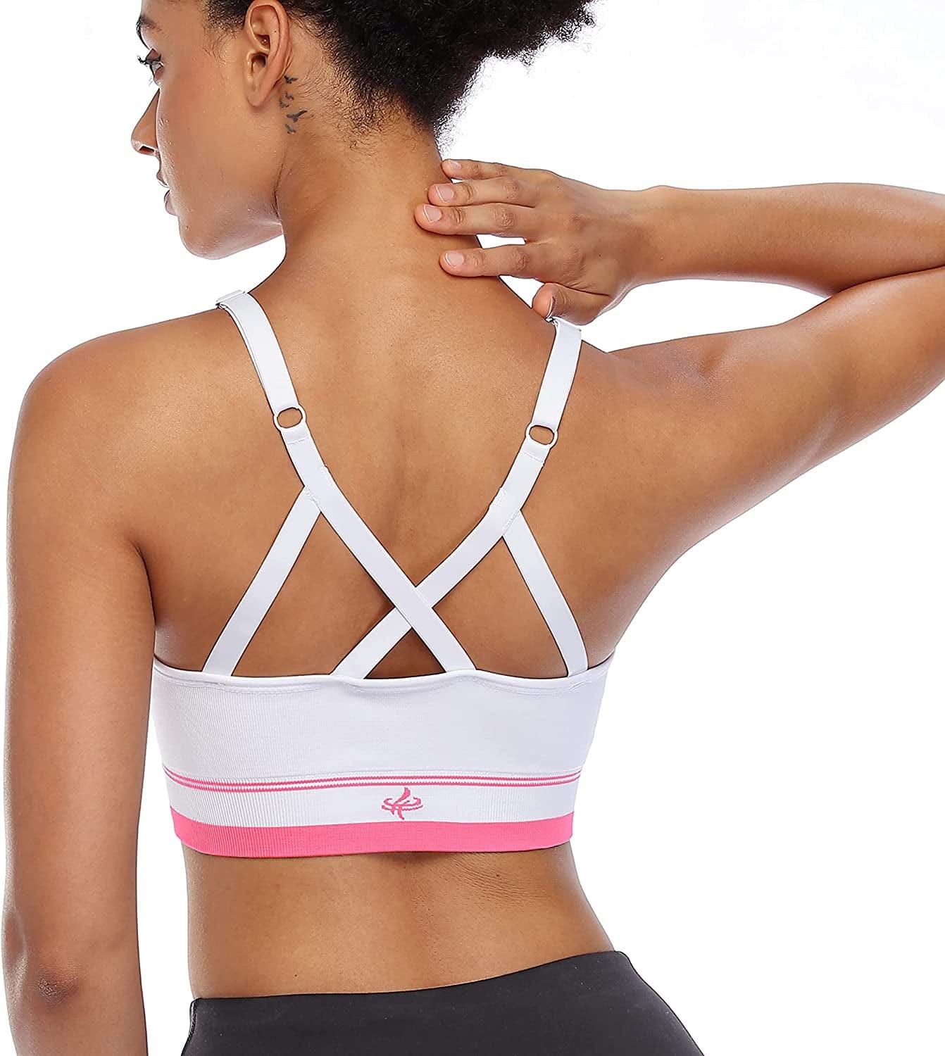 ANGOOL Strappy Sports Bras for Women, Longline Medium Support Yoga Bra Wirefree Padded Sports Bra with Adjustable Straps Pink / X-Large