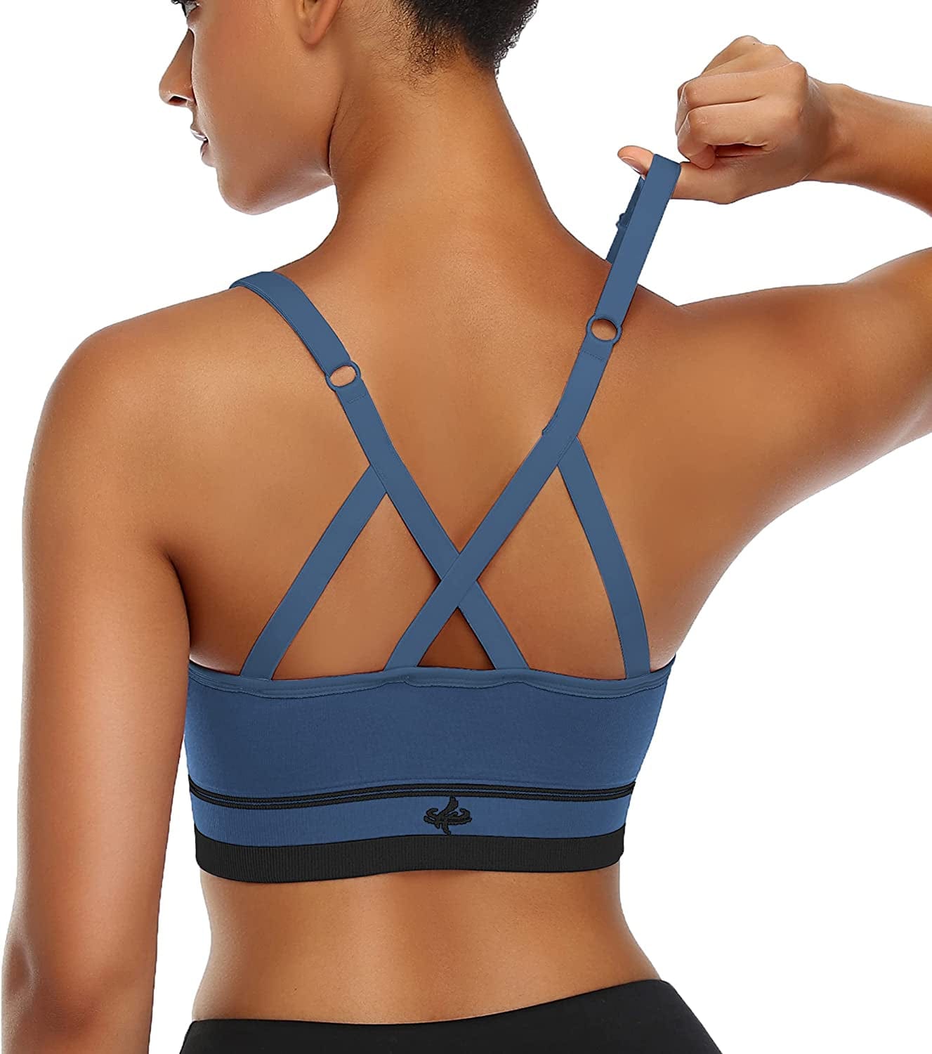 ANGOOL Strappy Sports Bras for Women, Longline Medium Support Yoga Bra Wirefree Padded Sports Bra with Adjustable Straps Petrol Blue / Medium