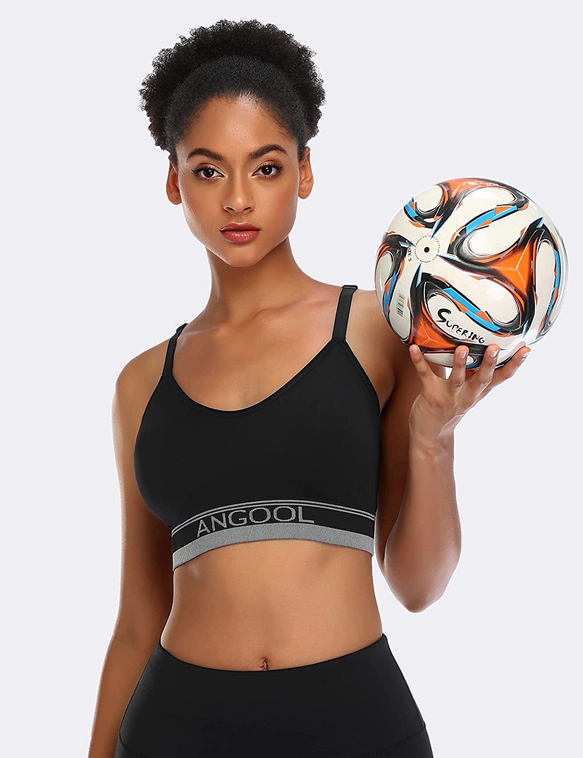 ANGOOL Strappy Sports Bras for Women, Longline Medium Support Yoga Bra Wirefree Padded Sports Bra with Adjustable Straps