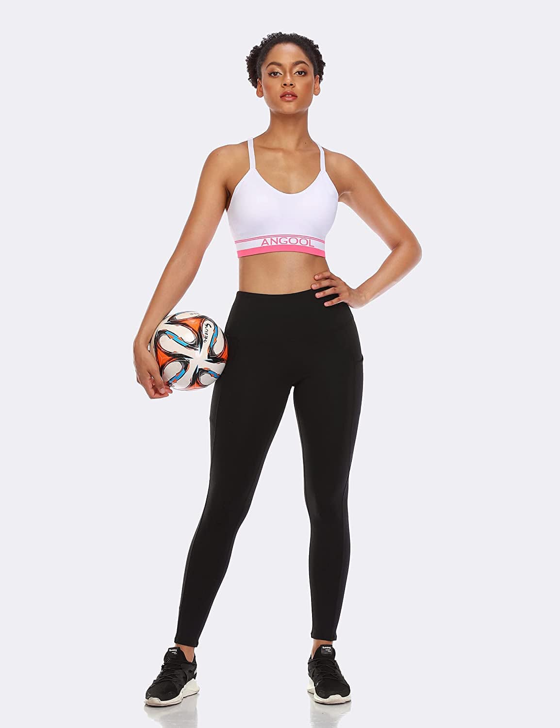 ANGOOL Strappy Sports Bras for Women, Longline Medium Support Yoga Bra Wirefree Padded Sports Bra with Adjustable Straps