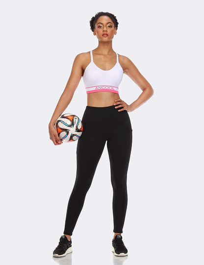 ANGOOL Strappy Sports Bras for Women, Longline Medium Support Yoga Bra Wirefree Padded Sports Bra with Adjustable Straps