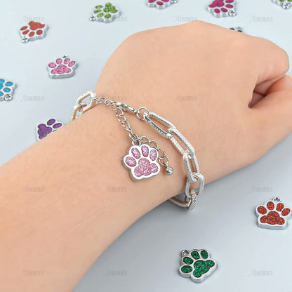 , Animal Dog Cat Paw Print Charms Pendants Crystal Beads Glitter Footprint Snap Button for DIY Necklace Bracelet Jewelry Making (40 Pcs)