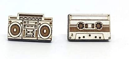 Animal Lover Fun Nature Stud Earrings, Handpainted Laser Cut Wood Earrings, Handmade in the USA by Boombox n' Tape (White)