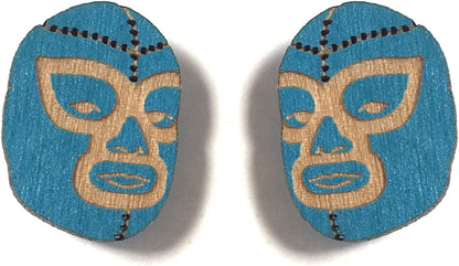 Animal Lover Fun Nature Stud Earrings, Handpainted Laser Cut Wood Earrings, Handmade in the USA by Luchador (Blue)