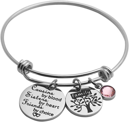 Ankiyabe Cousins Gifts Cousin Expandable Bracelet Cousins Birthday Gift Cousin Quotes Bangle with Family Tree Charm Apparel & Accessories > Jewelry > Bracelets Ankiyabe Cousins By Blood Sisters By Heart Friends By Choice  